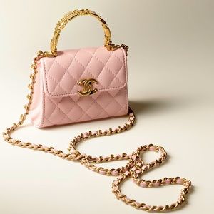 CHANNEL Quilted Lambskin Mini Flap Bag Clutch w/ Chain Enamel & Gold-Tone Metal
